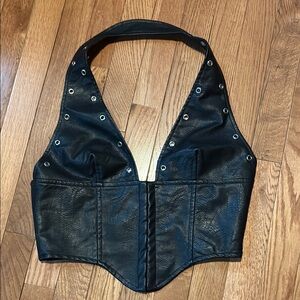Princess Polly Black Leather Crop Top